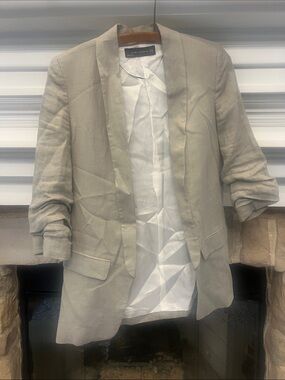 Zara Beige Open Linen-Blend Blazer